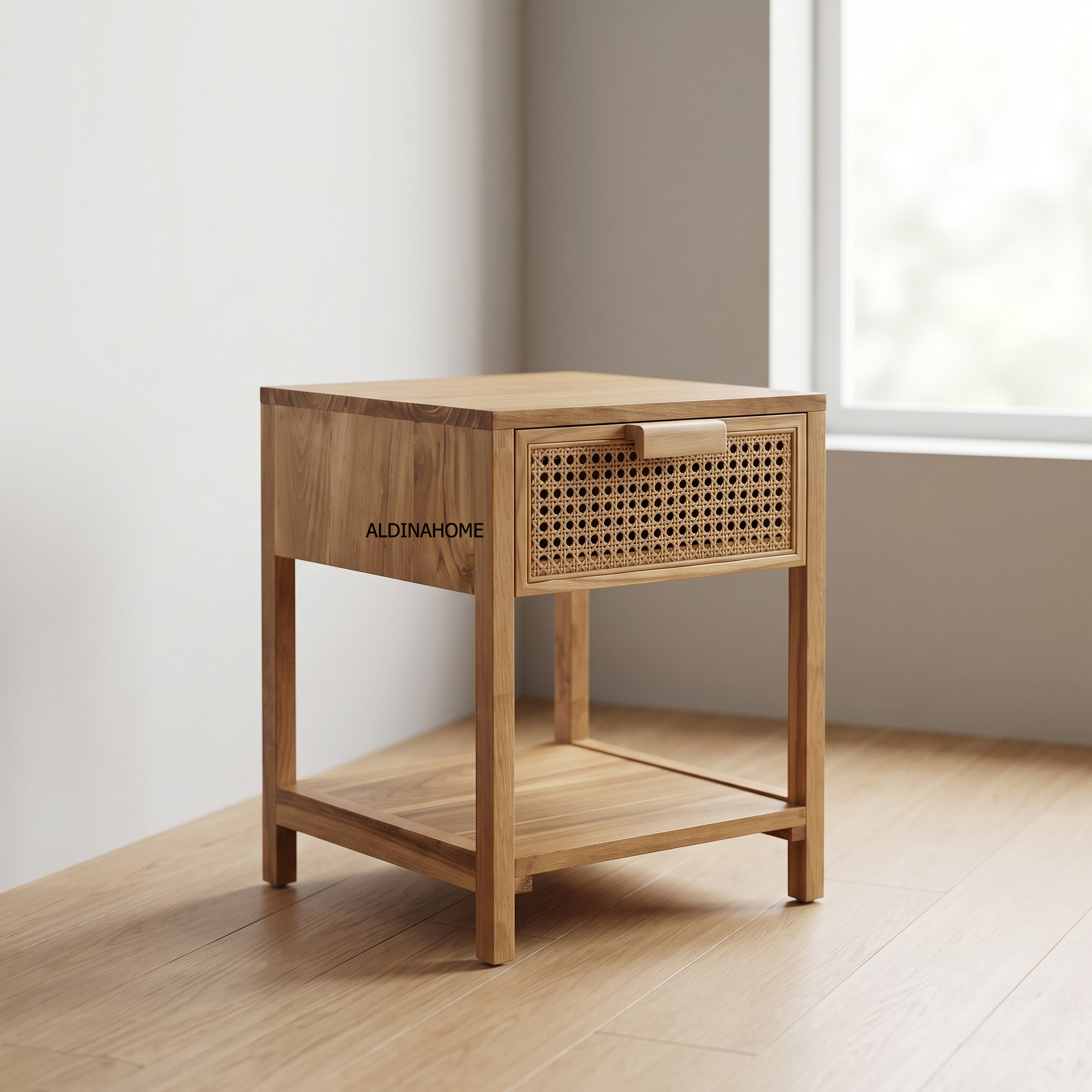 Nakas Meja Samping Side Table Night Stand Nakula Kayu Jati Variasi Rotan by Aldina Home