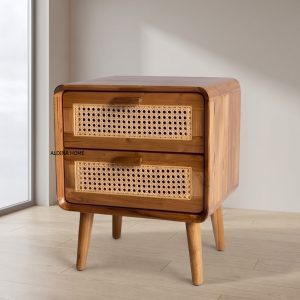 Nakas Meja Samping Kayu Jati Pandhu Variasi Rotan by Aldina Home