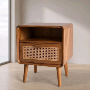 Nakas Meja Samping Side Table Night Stand Yhusdistira Kayu Jati Variasi Rotan Laci 1 by Aldina Home